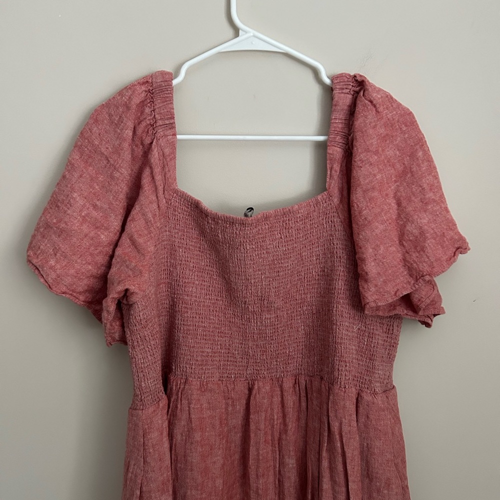 Madewell Lucie Linen Blend Smocked Midi Dress in Red - Picture 10 of 10